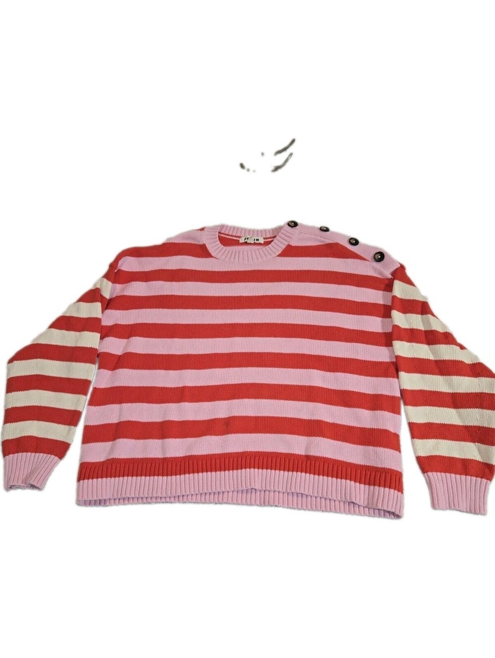 Boden Sweater XL Striped Red Pink Cream Chunky Oversized 97% Cotton Nautical